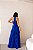 VESTIDO LONGO CHIFON GOLA ALTA DRAPEADO COM CAMADAS VERTICAIS AZUL ROYAL - Imagem 3