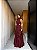 VESTIDO LONGO CHIFON GOLA ALTA CAMADAS VERTICAIS COSTA NUA MARSALA - Imagem 1