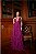VESTIDO LONGO MICROTULLE LUREX CAMADAS VERTICAIS ALÇA FINA FUCSIA - Imagem 1