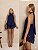 VESTIDO CURTO CHIFON NO ESTILO DE UM MACAQUINHO COSTA NUA AZUL MARINHO - Imagem 1
