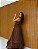 VESTIDO LONGO CHIFON GOLA ALTA  COM BABADO NA BARRA MARRON - Imagem 1