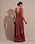 VESTIDO LONGO CHIFFON DE ALCINHA DECOTE TRES BABADOS SAIA PLISSADA TERRACOTA - Imagem 2