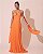 VESTIDO LONGO CHIFFON DE ALCINHA DECOTE TRES BABADOS SAIA PLISSADA LARANJA - Imagem 1