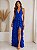VESTIDO LONGO CREPE DE SEDA FRENTE ÚNICA COM AMARRAÇÃO FENDA LATERAL SAIA BABADOS VERTICAIS AZUL ROYAL - Imagem 1