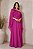 VESTIDO LONGO CHIFON BUSTO PLISSADO OMBRO A OMRO MANGA CAPA COM FLORES REMOVÍVEIS NO OMBRO FUCSIA - Imagem 1