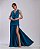 VESTIDO LONGO CREPE DE SEDA GOLA AMARRAÇÃO CINTURA E QUADRIL DRAPEADO FENDA FRENTE AZUL ROYAL - Imagem 2