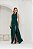 VESTIDO LONGO CREPE DE SEDA GOLA AMARRAÇÃO CINTURA E QUADRIL DRAPEADO FENDA FRENTE VERDE ESMERALDA - Imagem 2