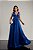 VESTIDO LONGO MICROTULLE COM ELASTANO DECOTE V DETALHE TRANÇADO BUSTO E CINTURA AZUL ROYAL - Imagem 1
