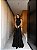 VESTIDO LONGO CHIFON GOLA ALTA CAMADAS VERTICAIS COSTA NUA PRETO - Imagem 1