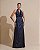 VESTIDO LONGO SEDA GOLA BOBA DETALHE CINTURA AZUL MARINHO - Imagem 1
