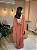 VESTIDO LONGO CHIFFON GOLA ALTA CAPA AMARRAÇÃO COSTAS TERRACOTA - Imagem 2