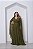 VESTIDO LONGO MICROTULE MANGA CAPA DECOTE TRANSPASSADO ACINTURADO VERDE OLIVA - Imagem 1