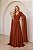 VESTIDO LONGO CHIFFON MANGA LONGA LEVEMENTE DRAPEADO CINTO SOLTO TERRACOTA - Imagem 1