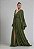 VESTIDO LONGO CREPE DE DECOTE V COM FLOR REMOVÍVEL DECOTE COSTAS COM AMARRAÇÃO VERDE OLIVA - Imagem 1