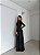 VESTIDO LONGO JERSEY MANGA LONGA C/DETALHE DRAPEADO SOBREPOSTO FRENTE PRETO - Imagem 3