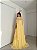 VESTIDO LONGO CREPE DE SEDA DE ALCINHA C/CAPA BABADOS REMOVÍVEL AMARELO MANTEIGA - Imagem 2
