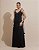 VESTIDO LONGO SEDA  ALÇAS FINAS C/AMARRAÇÃO DETALHE FLOR VERDE PRETO - Imagem 1