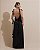 VESTIDO LONGO SEDA  ALÇAS FINAS C/AMARRAÇÃO DETALHE FLOR VERDE PRETO - Imagem 2