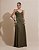 VESTIDO LONGO SEDA  ALÇAS FINAS C/AMARRAÇÃO DETALHE FLOR VERDE OLIVA - Imagem 1