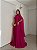 VESTIDO LONGO CREPE DE SEDA DE ALCINHA C/CAPA BABADOS REMOVÍVEL  FUCSIA - Imagem 1