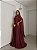 VESTIDO LONGO CREPE DE SEDA DE ALCINHA C/CAPA BABADOS REMOVÍVEL  MARSALA - Imagem 1