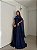 VESTIDO LONGO CREPE DE SEDA DE ALCINHA C/CAPA BABADOS REMOVÍVEL AZUL MARINHO - Imagem 1