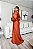 VESTIDO LONGO PRADA C/ELASTANO MANGA LONGA DETALHE DRAPEADO NO BUSTO E COSTAS FENDA TERRACOTA - Imagem 3
