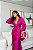 VESTIDO LONGO PRADA C/ELASTANO MANGA LONGA DETALHE DRAPEADO NO BUSTO E COSTAS FENDA FUCSIA - Imagem 3