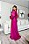 VESTIDO LONGO PRADA C/ELASTANO MANGA LONGA DETALHE DRAPEADO NO BUSTO E COSTAS FENDA FUCSIA - Imagem 4