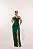 VESTIDO LONGO CREPE DE SEDA DECOTE CÔNCAVO DETALHE BABADO PLISSADO VERTICAL VERDE ESMERALDA - Imagem 1