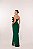VESTIDO LONGO CREPE DE SEDA DECOTE CÔNCAVO DETALHE BABADO PLISSADO VERTICAL VERDE ESMERALDA - Imagem 2