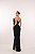 VESTIDO LONGO CREPE DE SEDA DECOTE CÔNCAVO DETALHE BABADO PLISSADO VERTICAL PRETO - Imagem 2