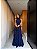 VESTIDO LONGO CHIFON GOLA ALTA CAMADAS VERTICAIS COSTA NUA  AZUL ROYAL - Imagem 1