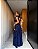 VESTIDO LONGO CHIFON GOLA ALTA CAMADAS VERTICAIS COSTA NUA  AZUL ROYAL - Imagem 3