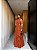 VESTIDO LONGO CHIFON GOLA ALTA CAMADAS VERTICAIS COSTA NUA  TERRACOTA - Imagem 1