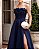 VESTIDO LONGO ZIBELINE GLOSS DETALHE FLOR  NO DECOTE ACINTURADO AZUL MARINHO - Imagem 2