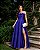 VESTIDO LONGO ZIBELINE GLOSS DETALHE FLOR  NO DECOTE ACINTURADO AZUL ROYAL - Imagem 1