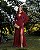 VESTIDO LONGO CHIFFON DECOTE CORAÇÃO DRAPEADO C/ CAPA REMOVÍVEL PALA LARGA CINTURA MARSALA - Imagem 1