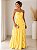 VESTIDO LONGO CHIFFON TOMARA QUE CAIA DRAPEADO CRUZADO BUSTO SAIA BABADOS VERTICAIS AMARELO - Imagem 1