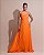 VESTIDO LONGO CREPE DE SEDA DECOTE CANOA SOBREPOSTO DRAPEADO COMPRIMENTO PLISSADO LARANJA - Imagem 1