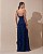 VESTIDO LONGO CREPE DE SEDA ALÇA FINA DECOTE V BUSTO E SAIA C/ BABADOS AZUL MARINHO - Imagem 2