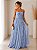 VESTIDO LONGO CHIFFON TOMARA QUE CAIA DRAPEADO CRUZADO BUSTO SAIA BABADOS VERTICAIS AZUL SERENITY - Imagem 1