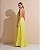 VESTIDO LONGO CREPE DE SEDA FRENTE ÚNICA GOLA C/ ARGOLA METÁLICA COMPRIMENTO PLISSADO AMARELO - Imagem 2