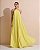 VESTIDO LONGO CREPE DE SEDA FRENTE ÚNICA GOLA C/ ARGOLA METÁLICA COMPRIMENTO PLISSADO AMARELO - Imagem 1