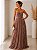 VESTIDO LONGO CHIFFON TOMARA QUE CAIA DRAPEADO CRUZADO BUSTO SAIA BABADOS VERTICAIS MOCHA MOUSSE - Imagem 1