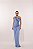 VESTIDO LONGO CREPE DE SEDA DECOTE CÔNCAVO DETALHE BABADO PLISSADO VERTICAL AZUL SERENITY - Imagem 1