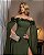 VESTIDO LONGO CREPE DE SEDA OMBRO A OMBRO DETALHE BABADOS MANGAS NO ESTILO CAPA VERDE OLIVA - Imagem 2