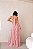 VESTIDO LONGO CHIFON GOLA ALTA DRAPEADO COM CAMADAS VERTICAIS ROSE - Imagem 3