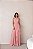 VESTIDO LONGO CHIFON GOLA ALTA DRAPEADO COM CAMADAS VERTICAIS ROSE - Imagem 1