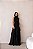 VESTIDO LONGO CHIFON GOLA ALTA DRAPEADO COM CAMADAS VERTICAIS PRETO - Imagem 1